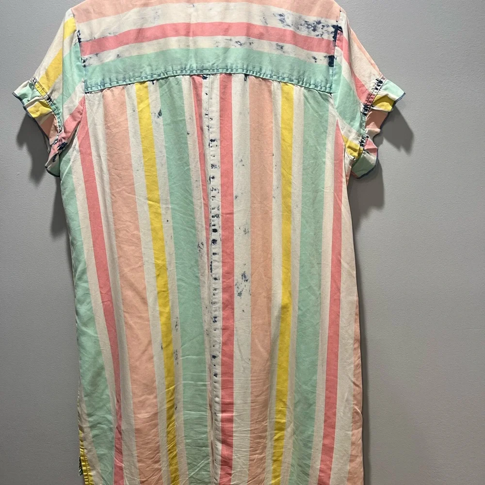 Women's Medium Billy T Boho Pastel Striped‎ High-Low Tunic Dress Ruffle Slevees - Picture 10 of 10